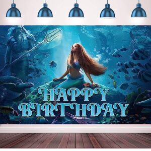2023 little mermaid party supplies,backdrop photo prop 7 x 5 ft birthday banner for party decor black little mermaid ariel backgrounds props