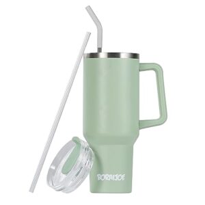 boraijoe 40 oz tumbler with handle and straw,reusable stainless steel water bottle travel mug insulated cup,double wall vacuum 100% leak-proof travel coffee mug(jade green)