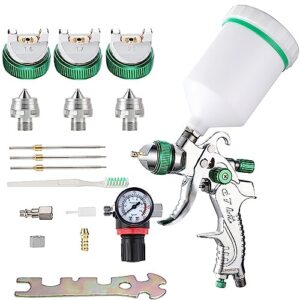 endozer professional hvlp spray gun set gravity feed air spray gun with 1.4, 1.7, 2.0mm nozzles, 20 oz, 600cc with gauge for auto paint, primer, clear/top coat & touch-up