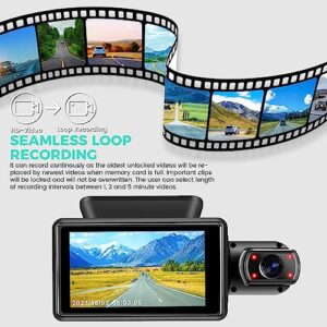 Dash Cam, Dash Camera Front and Inside, 1080P Full HD Dashboard Camera, 3'' Car Monitor with 32G SD Card, Passenger and Baby HD Car Dash Camera, Night Vision, G-Sensor, Essential Vehicle Accessories