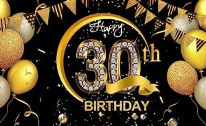 happy 30th birthday banner for men/women, black gold 30th birthday decorations, 30th birthday poster sign, 30th birthday party photo booth props (70.8in x 43.3in)