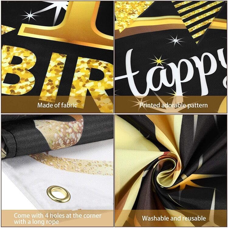 Happy 30th Birthday Banner for Men/Women, Black Gold 30th Birthday Decorations, 30th Birthday Poster Sign, 30th Birthday Party Photo Booth Props (70.8in x 43.3in)