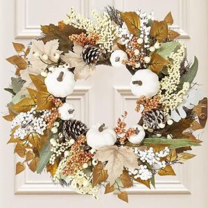 24 inch fall decor wreaths for front door - outdoor fall decorations for home and porch neutral autumn large pumbkin wreath for halloween thanksgiving harvest decoration indoor farmhouse wall decir