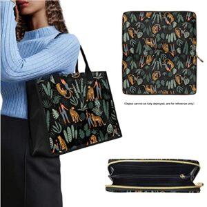 ROZEMARI Unique Design 2PCS Printed Women's Canvas Tote Bag and PU Leather Wallet Handbags for Travelling Picnic Shopping