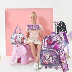 ZBAOGTW Unicorn Rolling Backpack for Girls Rolling Backpack with Lunch Box and Pencil Bag Adjustable Length Wheeled Backpack for Girls