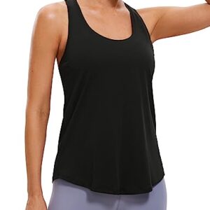 CRZ YOGA Womens Pima Cotton Racerback Workout Tank Tops Lightweight Loose Sleeveless Tops Athletic Gym Shirts Black X-Large