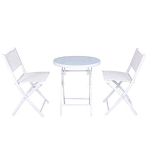 DOUBAO 3 PCS Folding Bistro Table Chairs Set Garden Backyard Patio Furniture White Loveseat Coffee Table