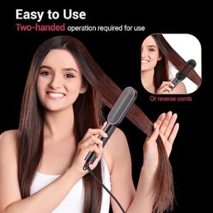 Hair Straightener Brush-Negative Ion Hair Straightener Styling Comb, 9 Temps 30s Fast Heat Straightening Brush with Hot Comb&Led Display, Straightening Comb for Women Curl, Auto Off&Anti Scald-Gray