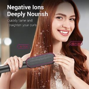 Hair Straightener Brush-Negative Ion Hair Straightener Styling Comb, 9 Temps 30s Fast Heat Straightening Brush with Hot Comb&Led Display, Straightening Comb for Women Curl, Auto Off&Anti Scald-Gray