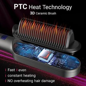 Hair Straightener Brush-Negative Ion Hair Straightener Styling Comb, 9 Temps 30s Fast Heat Straightening Brush with Hot Comb&Led Display, Straightening Comb for Women Curl, Auto Off&Anti Scald-Gray