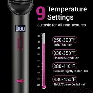 Hair Straightener Brush-Negative Ion Hair Straightener Styling Comb, 9 Temps 30s Fast Heat Straightening Brush with Hot Comb&Led Display, Straightening Comb for Women Curl, Auto Off&Anti Scald-Gray