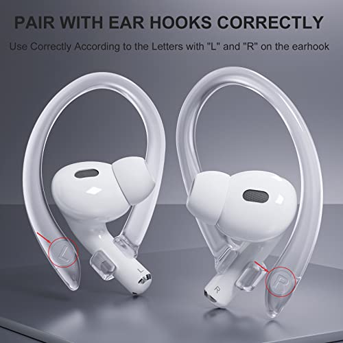 ICARERSPACE 2 Pairs AirPods Ear Hooks for AirPods Pro 2, AirPods Pro, AirPods 3, 2 & 1, Upgraded Anti Slip Sports Clip Hooks for AirPods 1, 2, 3, Pro and Pro 2 – Transparent