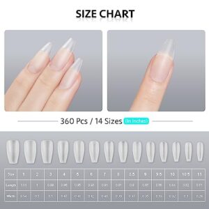 GAOY Medium Coffin Fake Nail Tips, 360Pcs Matte Soft Gel X Nail Tips, 14 Sizes Full Cover Acrylic False Press on Nails Tips, Nail Extension Tips