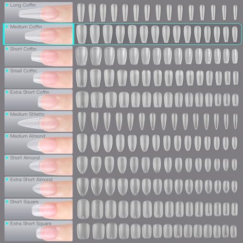 GAOY Medium Coffin Fake Nail Tips, 360Pcs Matte Soft Gel X Nail Tips, 14 Sizes Full Cover Acrylic False Press on Nails Tips, Nail Extension Tips