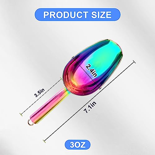 Metal Ice Scoop 3 Oz, Small Stainless Steel Ice scooper for Ice Maker Ice Bucket Kitchen Freezer Bar Party Wedding, Multipurpose for Popcorn Scoop,Flour Scoop,Dog Food Scoop (3 OZ, Rainbow)