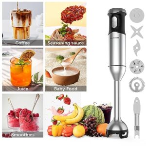 POSWEENR Immersion Blender, Scratch Resistant Hand Blender, 9-in-1 Heavy Duty Copper Motor Stainless Steel Stick Blender with Milk Frother, Whipping, Blade Remover, Storage Case, Black