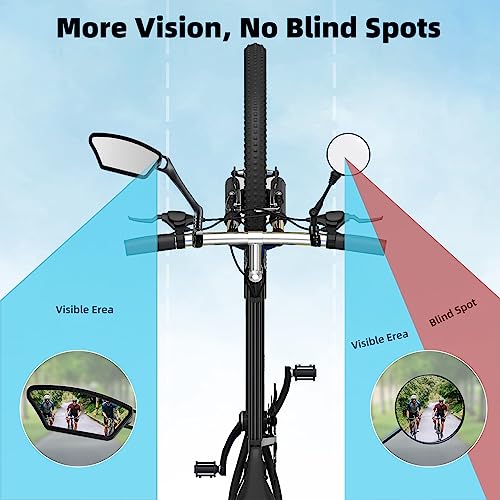 ROCKBROS 2023 Newest Bike Mirrors Handlebar Mount Rearview Mirror HD Blast-Resistant All-round Angle Adjustable Retractable Bicycle Mirror for E-bike （21-26mm Handlebar）