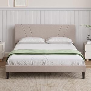Novilla Queen Size Platform Bed Frame with Adjustable Headboard Upholstered Bed Frame Queen No Box Spring Needed, Noise Free, Easy Assembly, Beige