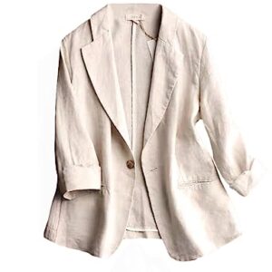 Linen Blazer Women Summer Lightweight Jacket Womens Blazers for Work Casual Outfits Suit Jackets(Beige, L)