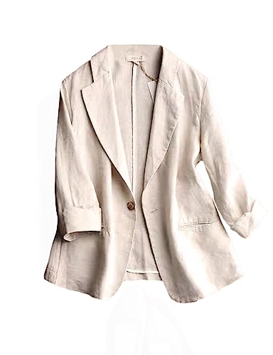 Linen Blazer Women Summer Lightweight Jacket Womens Blazers for Work Casual Outfits Suit Jackets(Beige, L)