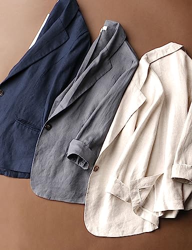 Linen Blazer Women Summer Lightweight Jacket Womens Blazers for Work Casual Outfits Suit Jackets(Beige, L)