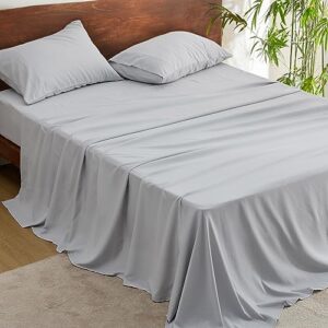 bedsure twin sheets grey for kids - polyester & rayon derived from bamboo cooling bed sheets, deep pockets fits up to 16", breathable, wrinkle free and soft twin sheet & pillowcase sets