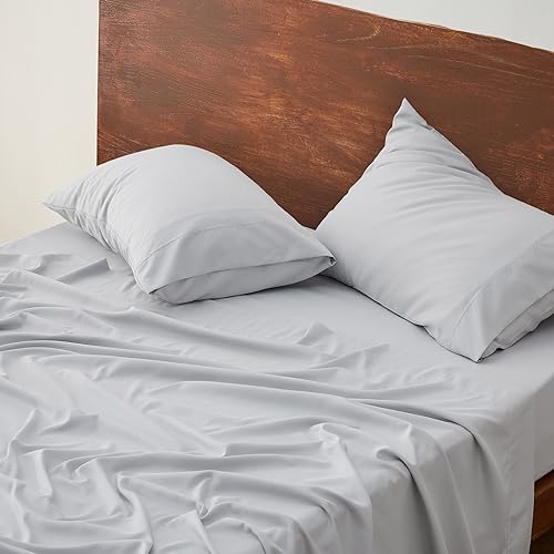Bedsure Queen Sheets Grey - Polyester & Rayon Derived from Bamboo Cooling Bed Sheets, Deep Pockets Fits up to 16", Breathable, Wrinkle Free and Soft Queen Sheet & Pillowcase Sets