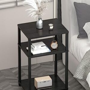 WOODYNLUX Nightstand Side Table, End Table with Shelves, Tall Bedside Table, Night Stand Accent Table for Living Room, Bedroom, Black.