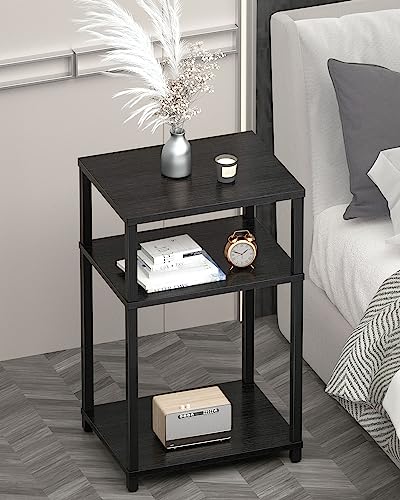 WOODYNLUX Nightstand Side Table, End Table with Shelves, Tall Bedside Table, Night Stand Accent Table for Living Room, Bedroom, Black.