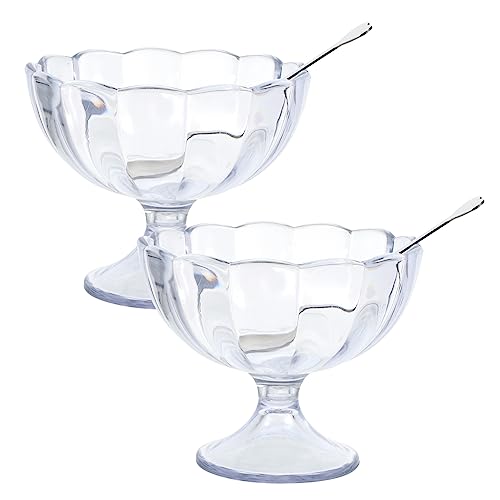 RORPOIR 2pcs Dessert Goblet Plastic Trifle Bowl Glass Trifle Bowl Clear Plastic Dessert Cups Sundae Bowls Tulip Dessert Cups Parfait Cups Footed Bowl Drinks Server Footed Food Bowls Glass