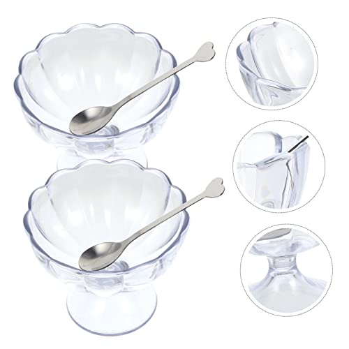 RORPOIR 2pcs Dessert Goblet Plastic Trifle Bowl Glass Trifle Bowl Clear Plastic Dessert Cups Sundae Bowls Tulip Dessert Cups Parfait Cups Footed Bowl Drinks Server Footed Food Bowls Glass