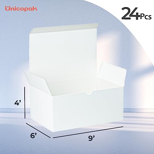 UnicoPak 24 Pcs Gift Boxes 9x6x4 Inches, White Gift Boxes with Lids for Presents, Gift Box for Birthday Wedding Bridesmaid Proposal Celebration Holidays Christmas