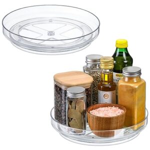 2 Pack, 9 Inch Clear Non-Skid Lazy Susan Organizers - Turntable Rack for Kitchen Cabinet, Pantry Organization and Storage, Fridge, Bathroom Closet, Vanity Countertop Makeup Organizing, Spice Rack