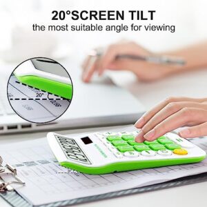 Cute Calculators Desktop, Two Way Power Battery and Solar Desk Calculator, Big Buttons Easy to Press Office Calculators for Desk, 12 Digit Adding Machine Calculators Large LCD Display (Fresh Green)