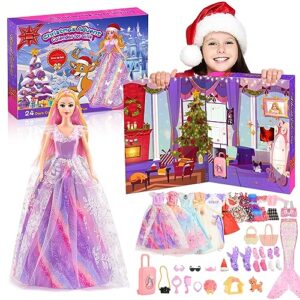 luckades advent calendar-girls christmas countdown calendar with 24 surprises box including 1 doll 29 pcs doll dresses,24 days countdown calendar christmas gifts for girls aged 3-8