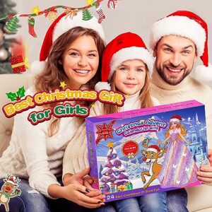 Luckades Advent Calendar-Girls Christmas Countdown Calendar with 24 Surprises Box Including 1 Doll 29 Pcs Doll Dresses,24 Days Countdown Calendar Christmas Gifts for Girls Aged 3-8