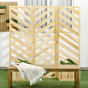 Outsunny Decorative Outdoor Privacy Screen, Freestanding Divider/Separator with 4 Self-Draining Planters, 3 Trellis Plant Support Panels for Garden Walkway, Backyard - Natural Wood