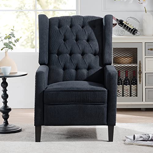 Pushback Recliner Chair,Comfy Wingback Recliner Sofa Chair with Adjustable Backrest,Tufted Fabric Accent Armchair with Vintage Rivets Trim for Living Room Office Home Theater (Black-New)