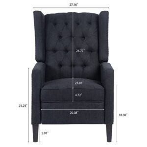 Pushback Recliner Chair,Comfy Wingback Recliner Sofa Chair with Adjustable Backrest,Tufted Fabric Accent Armchair with Vintage Rivets Trim for Living Room Office Home Theater (Black-New)