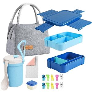 zmygolon bento lunch box for kids,lunch bento box container leak proof for kids adults teens school, lunch containers with 3 compartments and spoon,fork (blue-sn)