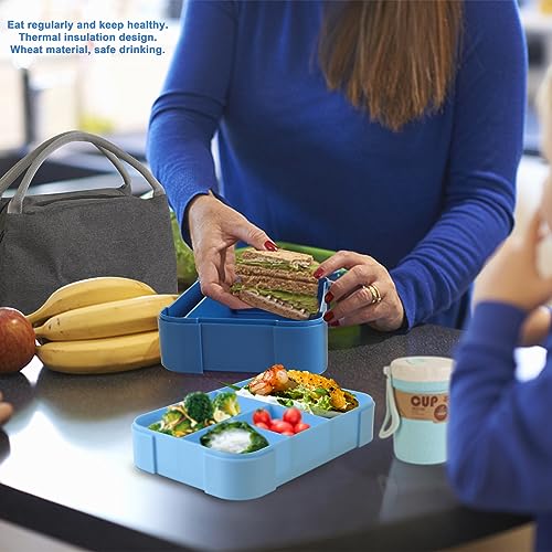 ZMYGOLON Bento Lunch Box for Kids,Lunch Bento Box Container Leak Proof for Kids Adults Teens School, Lunch Containers with 3 Compartments and Spoon,Fork (blue-sn)