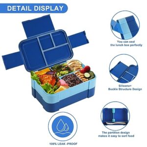 ZMYGOLON Bento Lunch Box for Kids,Lunch Bento Box Container Leak Proof for Kids Adults Teens School, Lunch Containers with 3 Compartments and Spoon,Fork (blue-sn)