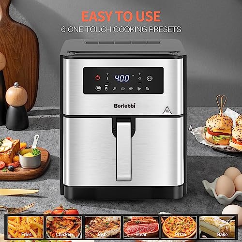 Air Fryer, 10 Quart Family Size Large Airfryer, 6 One-Touch Digital Control Preset Cooking Functions Air Fryers, 400°F Temp Controls in 5° Increments, Nonstick Dishwasher-Safe, 1700W, Stainless Steel