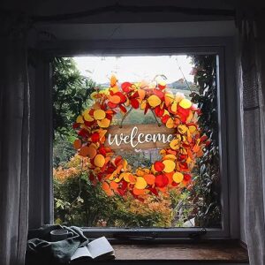 Qingbei Rina Fall Wreaths for Front Door Outside, 24Inch Autumn Wreath with Wooden Welcome Sign, Eucalyptus Orange Leaf,Weatherproof Outdoor Wreaths for Farmhouse, Thanksgiving Harvest Indoor Decor