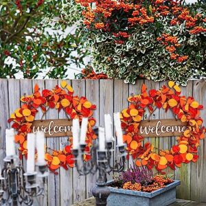 Qingbei Rina Fall Wreaths for Front Door Outside, 24Inch Autumn Wreath with Wooden Welcome Sign, Eucalyptus Orange Leaf,Weatherproof Outdoor Wreaths for Farmhouse, Thanksgiving Harvest Indoor Decor