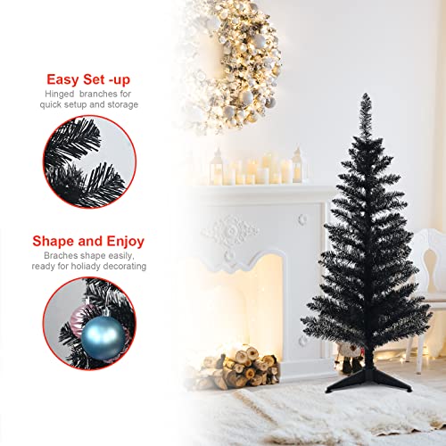 Artificial Christmas Tree，Halloween Decoration Tree Xmas Pine Tree with PVC Leg Stand Base Holiday Decoration for Indoor and Outdoor(4ft Black