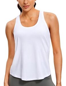 crz yoga womens pima cotton racerback workout tank tops lightweight loose sleeveless tops athletic gym shirts white medium