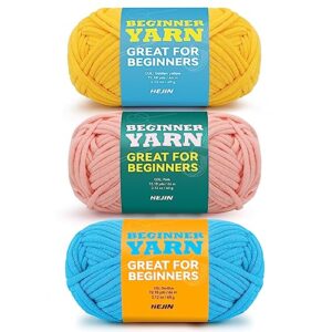 3x60g yellow+pink+blue yarn for crocheting and knitting;3x66m (72yds) cotton yarn for beginners with easy-to-see stitches;worsted-weight medium #4;cotton-nylon blend yarn for beginners crochet kit