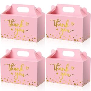 seajan 24 pieces thank you gable boxes in bulk pink gold goodie candy boxes with handle party gift treat boxes for baby shower wedding birthday party favors packing, 5.9 x 3.2 x 3.5 inch