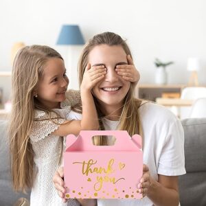 Seajan 24 Pieces Thank You Gable Boxes in Bulk Pink Gold Goodie Candy Boxes with Handle Party Gift Treat Boxes for Baby Shower Wedding Birthday Party Favors Packing, 5.9 x 3.2 x 3.5 Inch